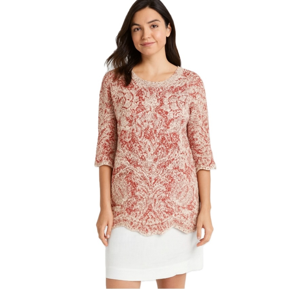 Solitaire Red and Cream Scalloped Hem Cotton Top